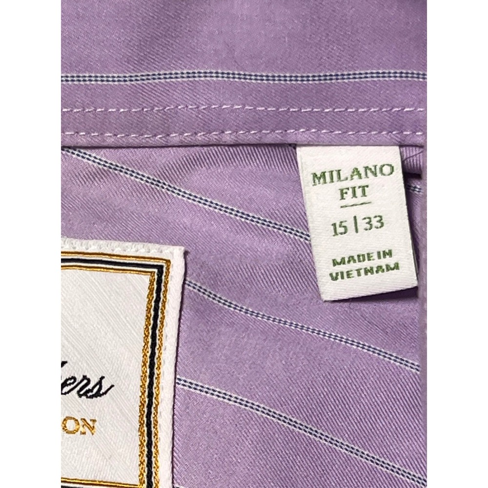 Brooks Brothers Mens Milano Luxury Shirt Purple Stripe Supima Cotton 140s 15/33 - Picture 5 of 10